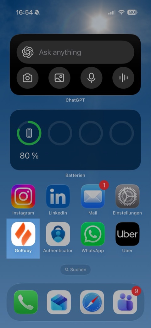GoRuby im Vollbild-App-Modus auf dem Smartphone